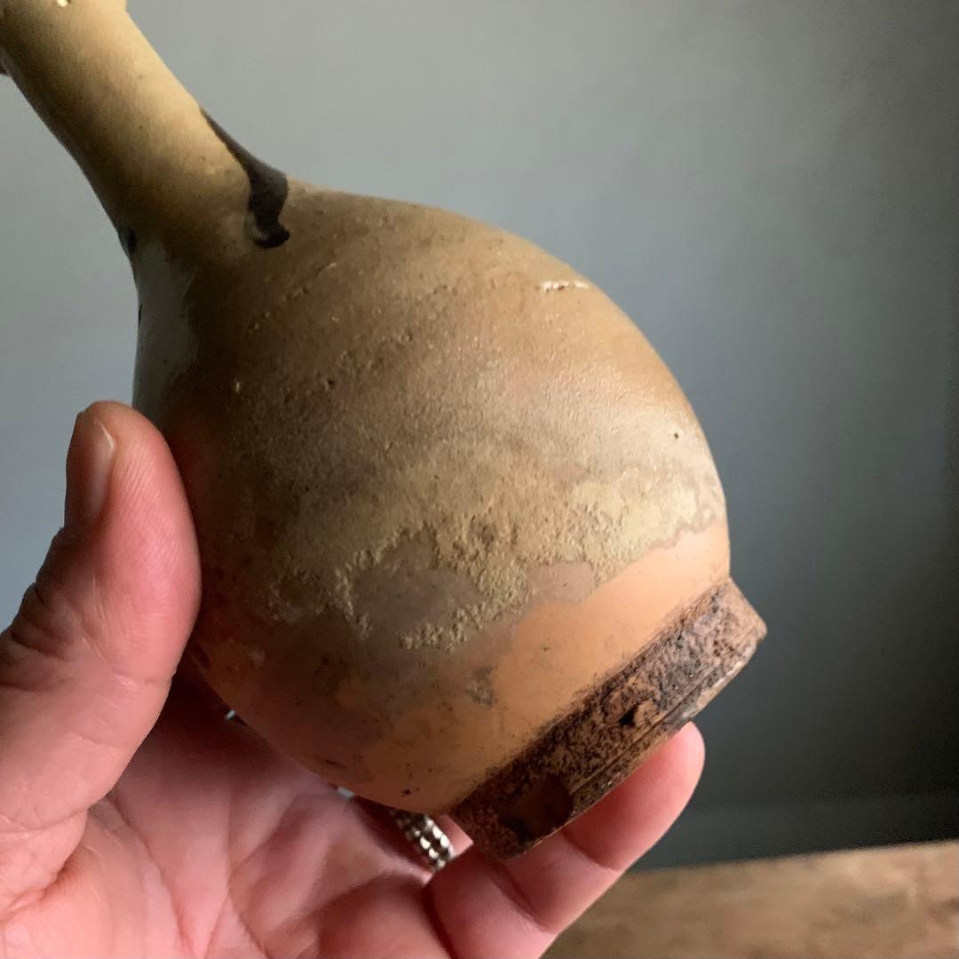 壺屋焼 灰釉褐釉流掛け瓶 18世紀 徳利 壺屋 鉄絵 古美術 琉球美術 湧田焼