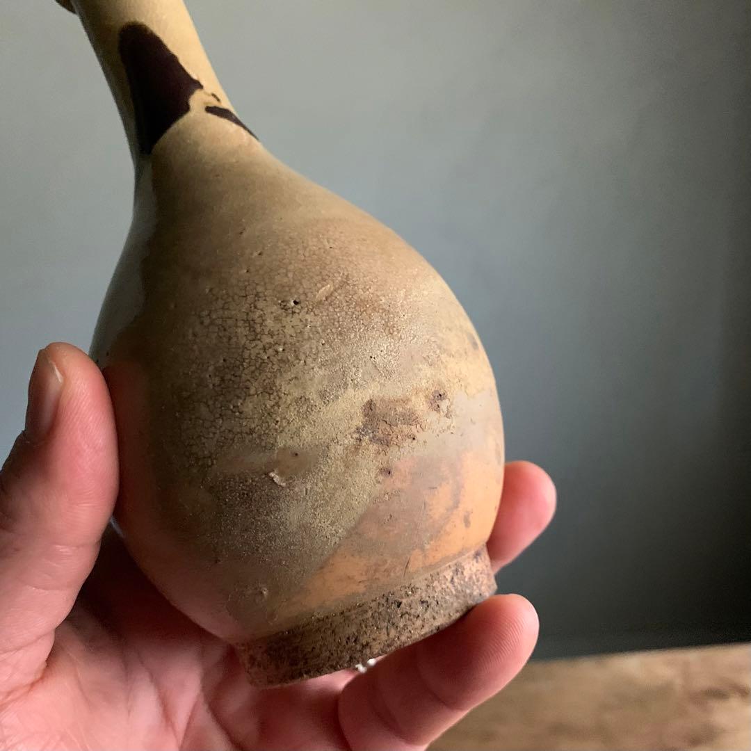 壺屋焼 灰釉褐釉流掛け瓶 18世紀 徳利 壺屋 鉄絵 古美術 琉球美術 湧田焼