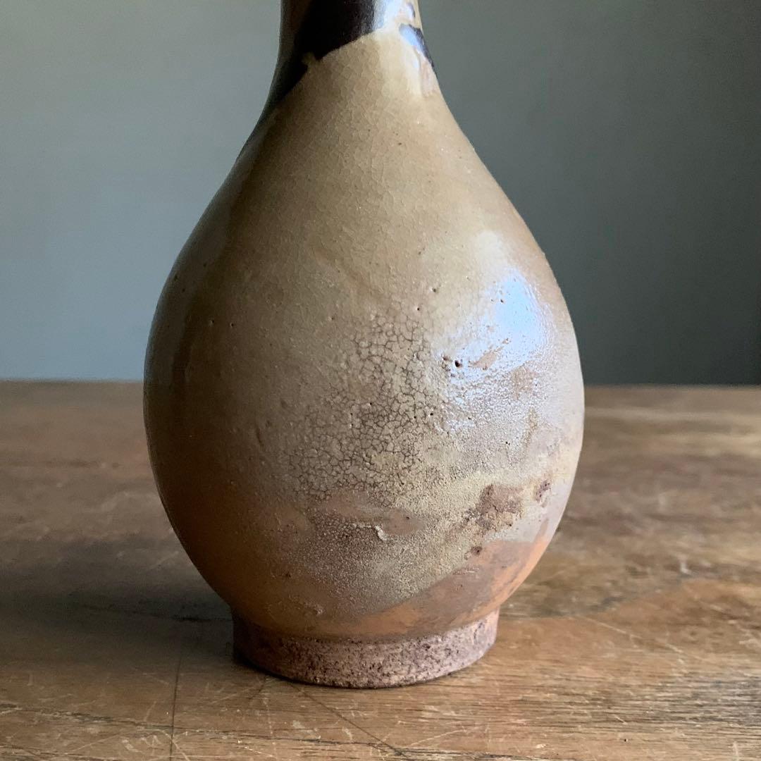 壺屋焼 灰釉褐釉流掛け瓶 18世紀 徳利 壺屋 鉄絵 古美術 琉球美術 湧田焼