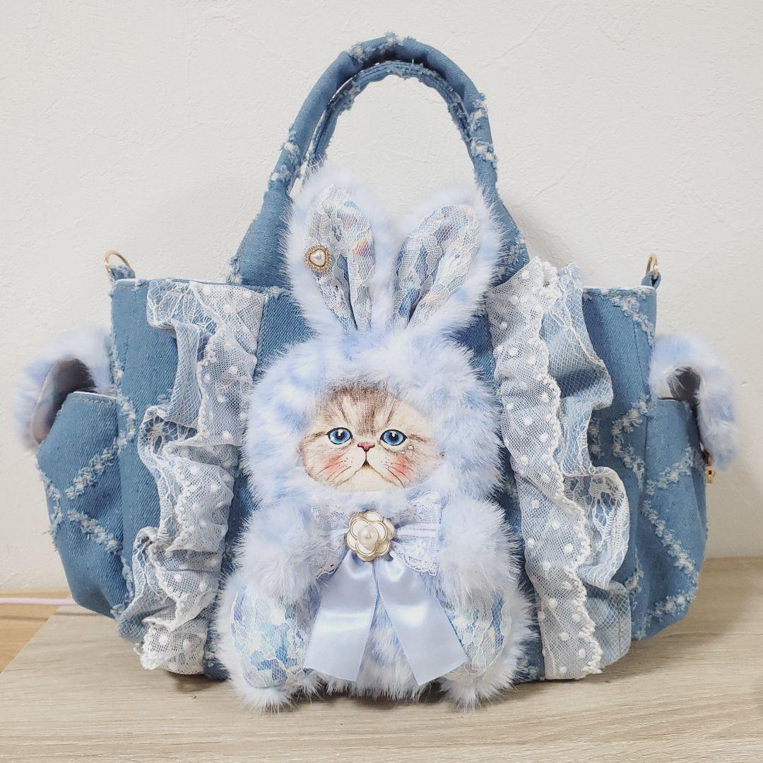 ハンドメイド サイドポケット付きトート バッグ コヤンイサムチョン ルミ ねこ