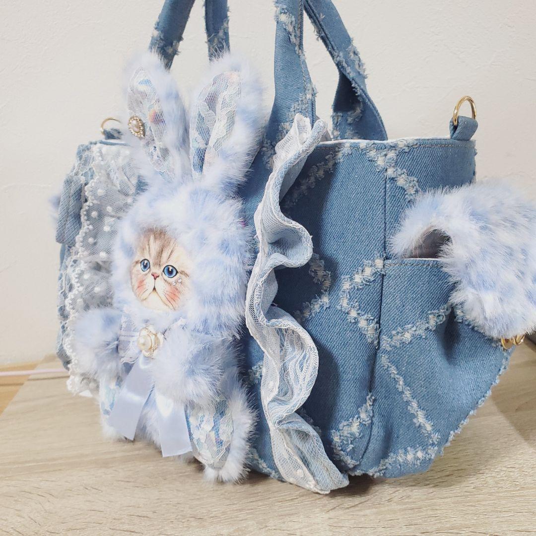 ハンドメイド サイドポケット付きトート バッグ コヤンイサムチョン ルミ ねこ