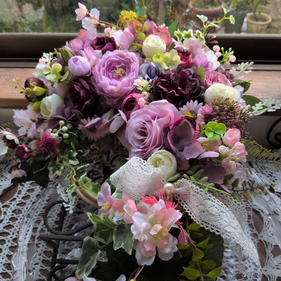 造花フラワーリース　春うらら３W33cm前後xＨ43