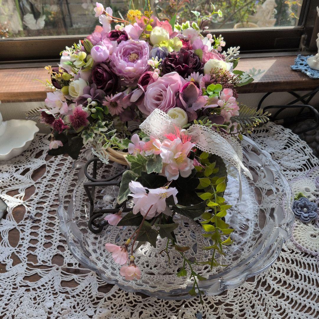 造花フラワーリース　春うらら３W33cm前後xＨ43