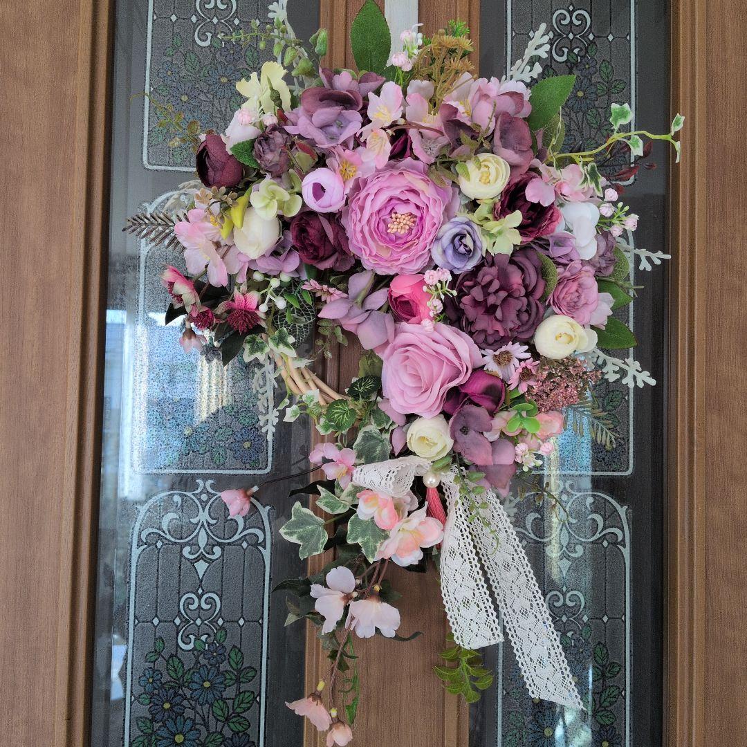 造花フラワーリース　春うらら３W33cm前後xＨ43