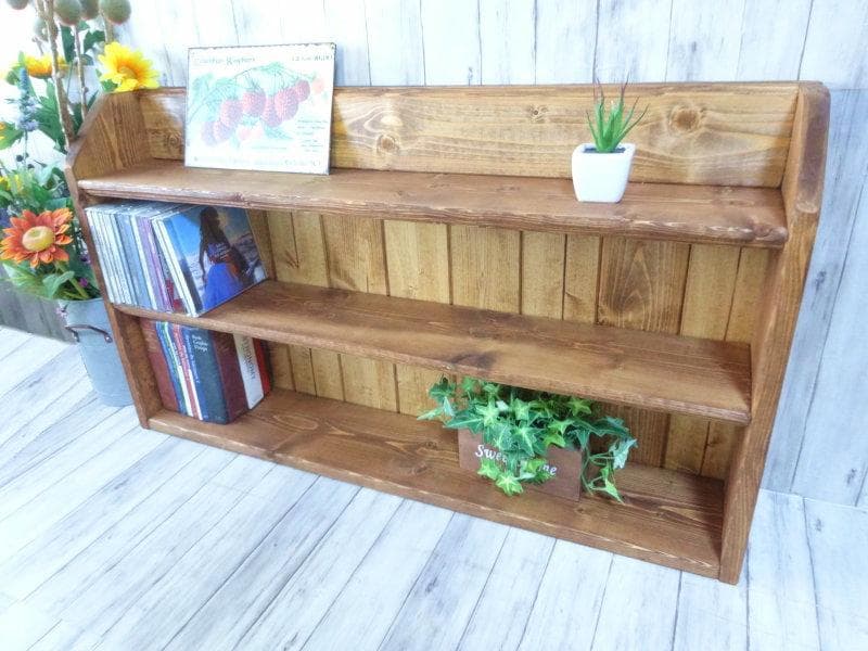 ハンドメイド 文庫本&CDラック　横幅80cm （チーク色）