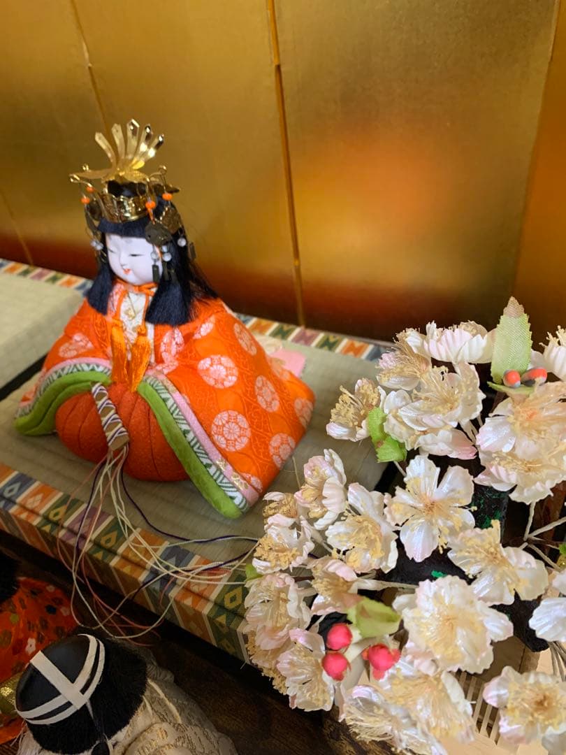 【3/6迄最終価格】木目込み人形　15体　金屏風　桜橘　親王台座　木目込み雛人形