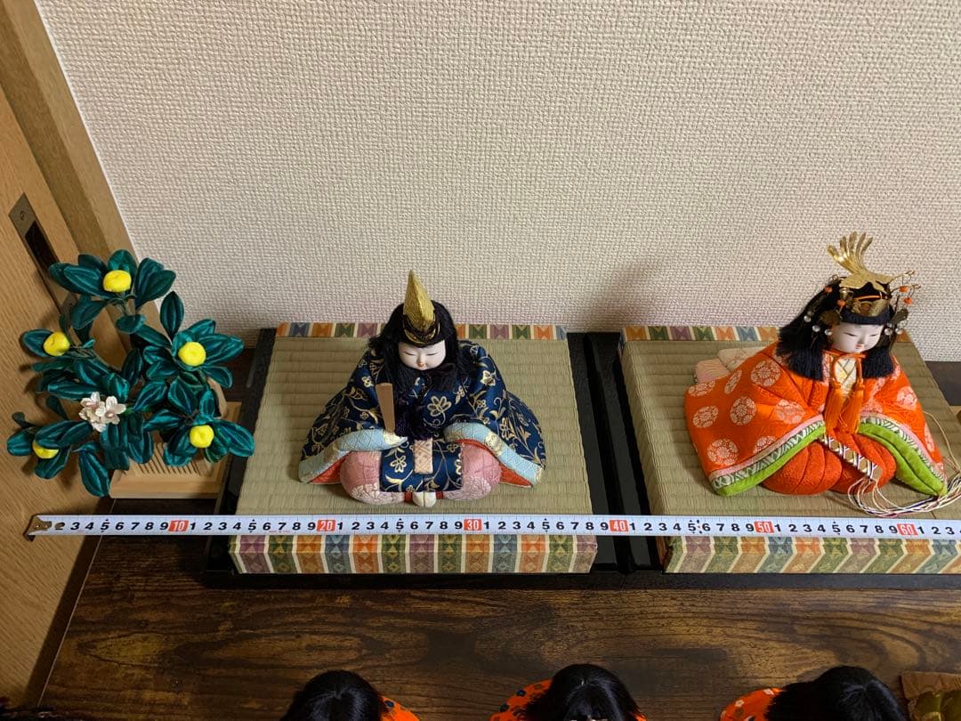 【3/6迄最終価格】木目込み人形　15体　金屏風　桜橘　親王台座　木目込み雛人形