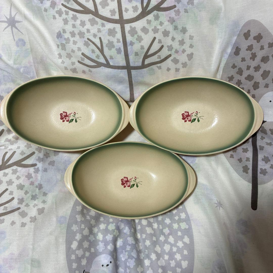 imane 花柄 食器　3個セット　楕円形ボウル　陶器　イヴ　薔薇　イマン