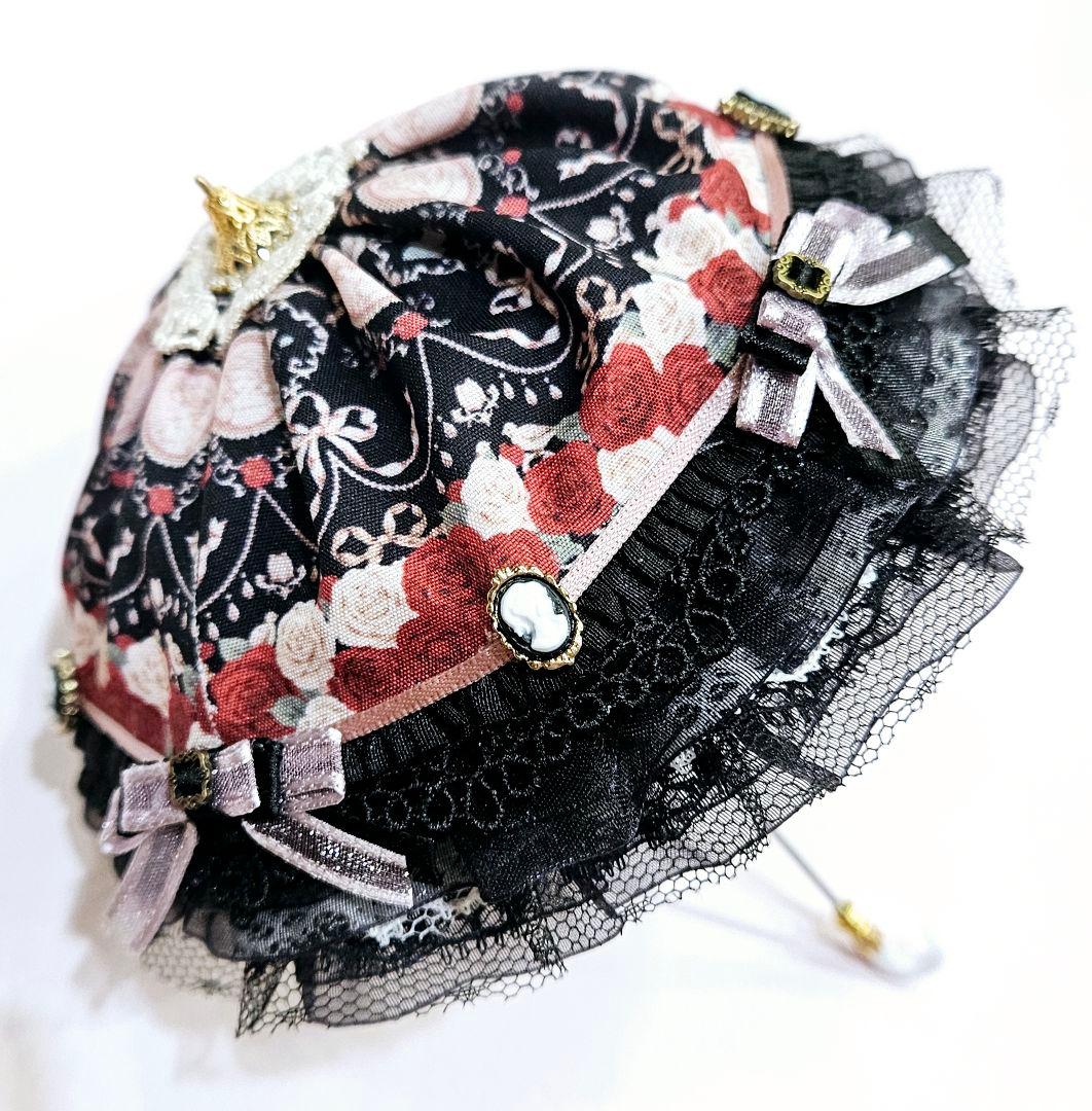 ハンドメイド ミニチュア 傘 ドール用 ゴスロリ 姫系 ロリータ ローズ柄