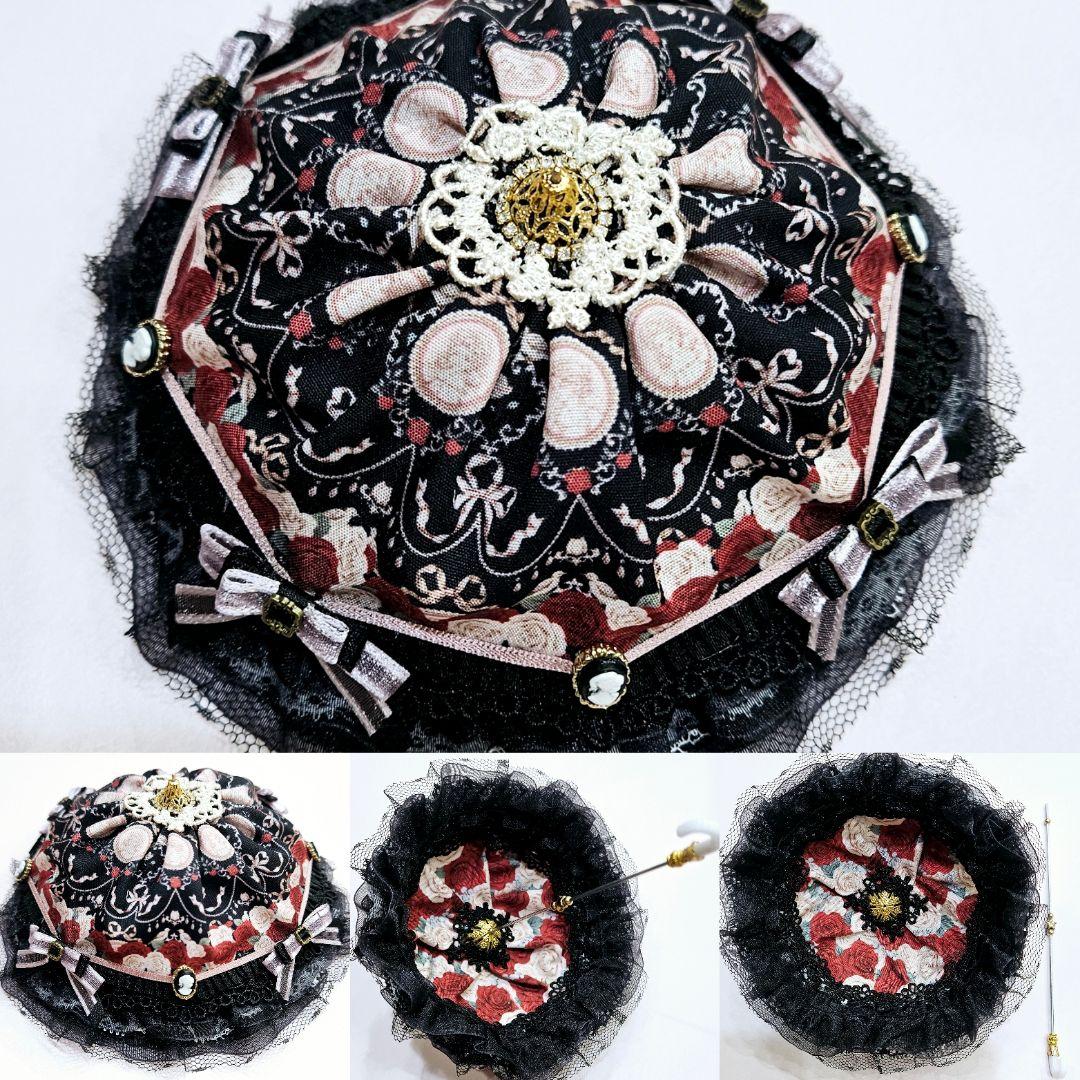 ハンドメイド ミニチュア 傘 ドール用 ゴスロリ 姫系 ロリータ ローズ柄
