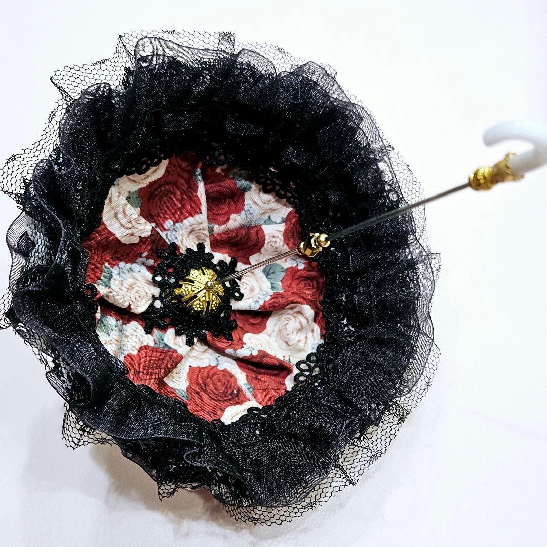 ハンドメイド ミニチュア 傘 ドール用 ゴスロリ 姫系 ロリータ ローズ柄