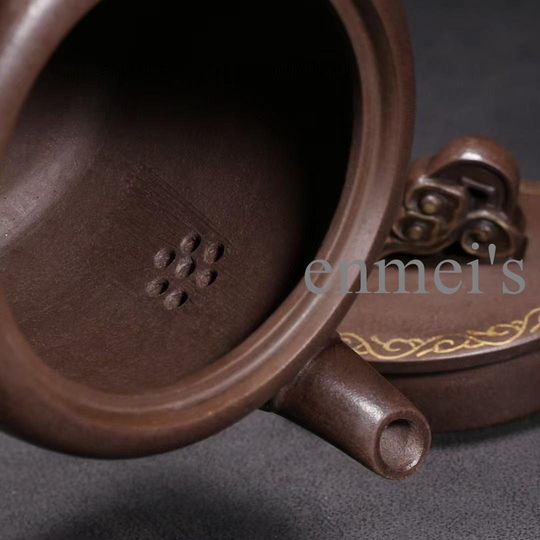 中国古美術　紫砂急須「财神」徐汉棠作 浮彫人物花文 原鉱紫泥 300cc 茶壺