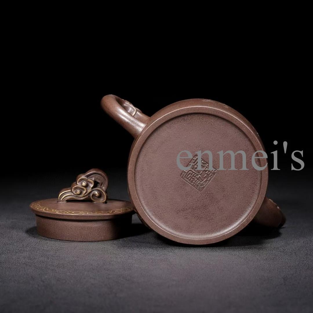 中国古美術　紫砂急須「财神」徐汉棠作 浮彫人物花文 原鉱紫泥 300cc 茶壺