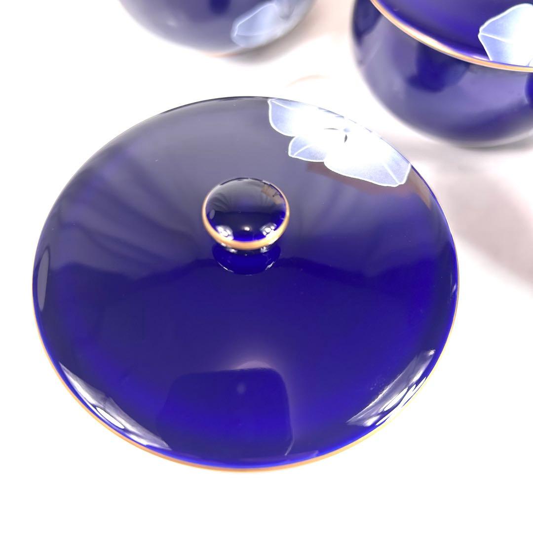 香蘭社 ルリ胡蝶蘭 茶器 急須 蓋付き湯呑み 5客