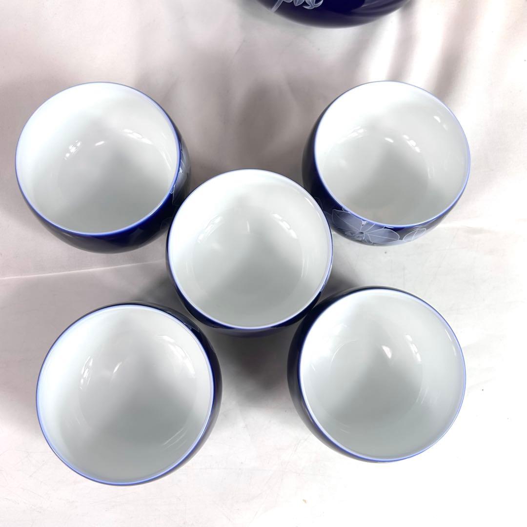 香蘭社 ルリ胡蝶蘭 茶器 急須 蓋付き湯呑み 5客