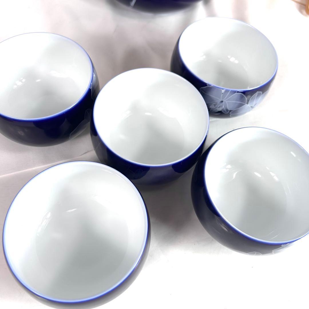 香蘭社 ルリ胡蝶蘭 茶器 急須 蓋付き湯呑み 5客