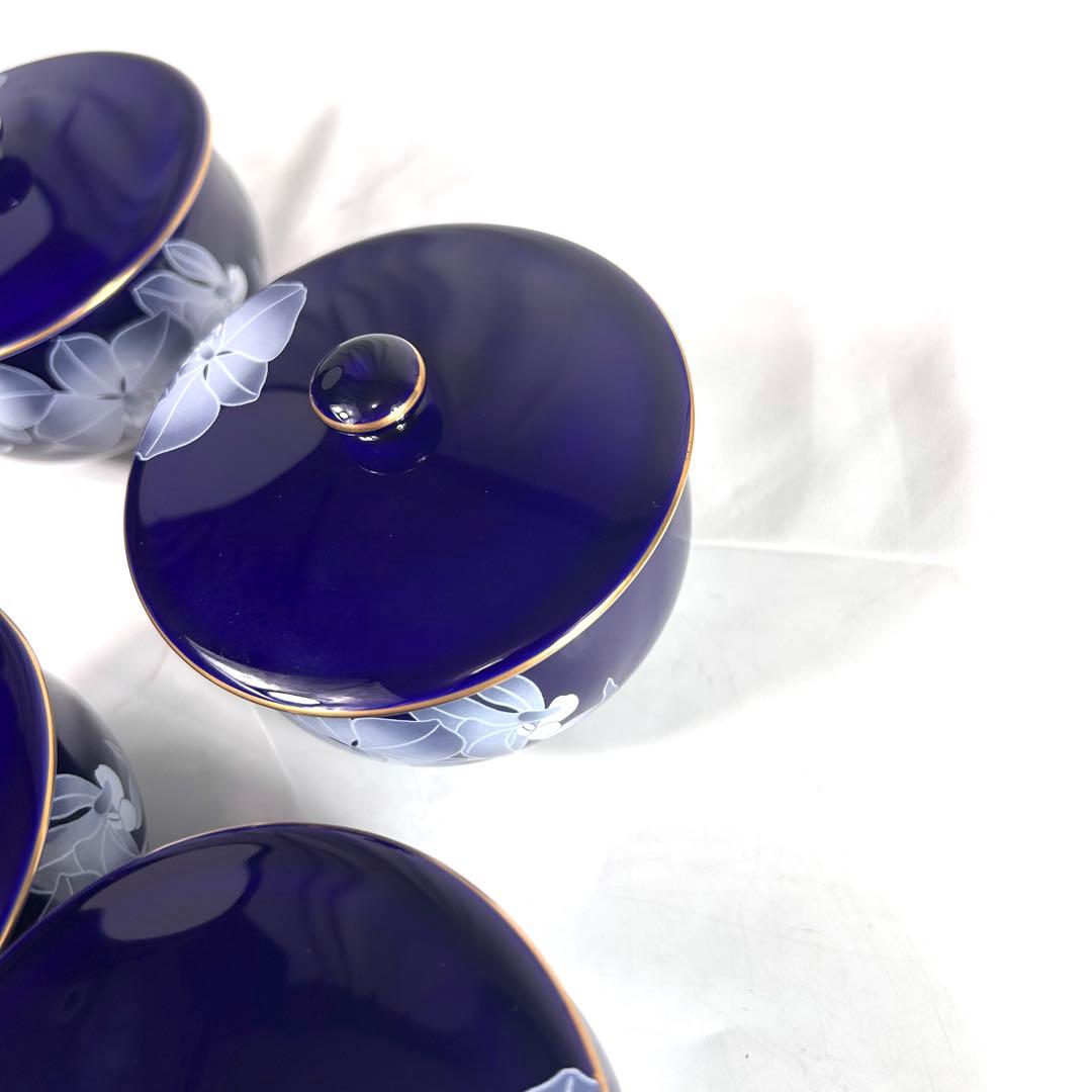 香蘭社 ルリ胡蝶蘭 茶器 急須 蓋付き湯呑み 5客