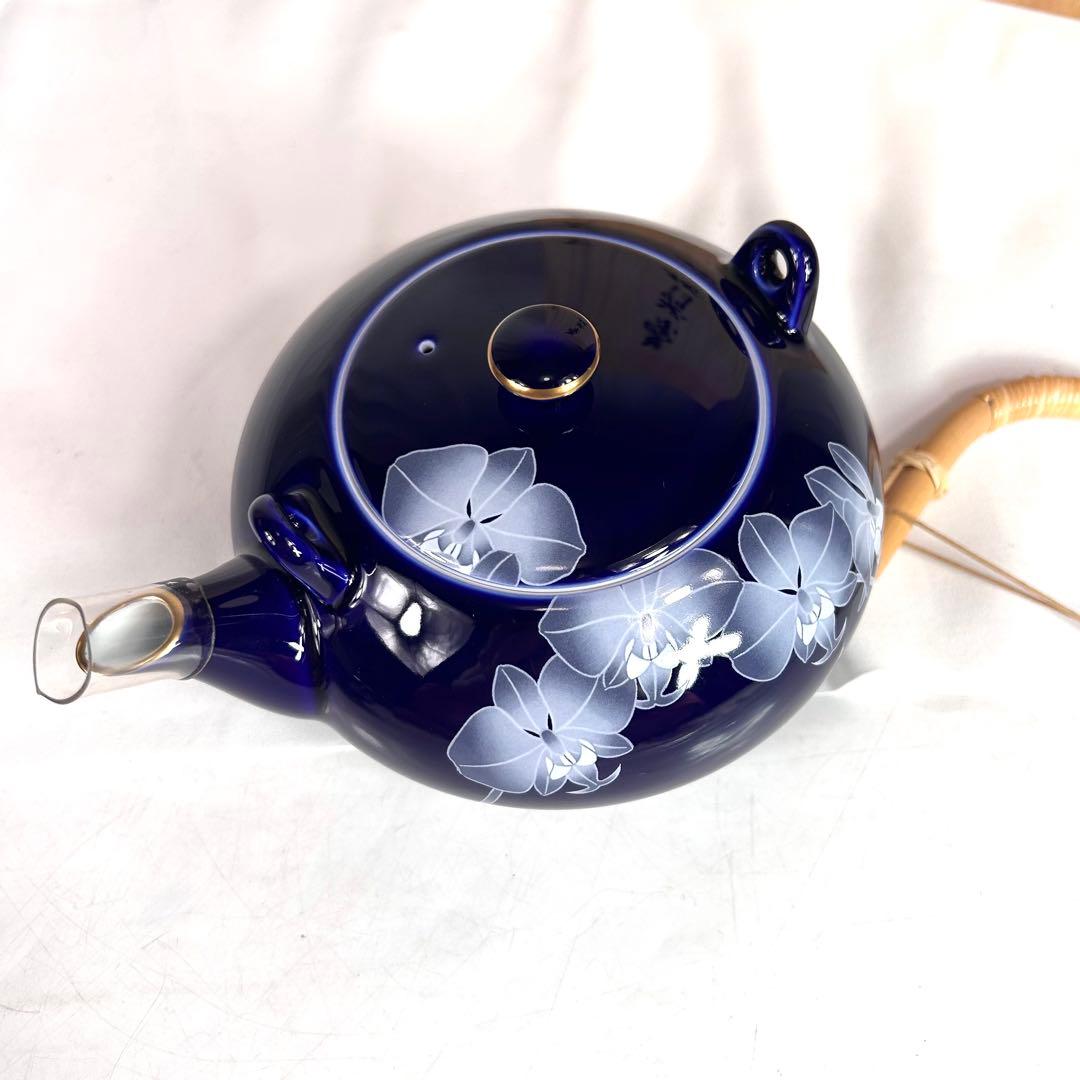 香蘭社 ルリ胡蝶蘭 茶器 急須 蓋付き湯呑み 5客