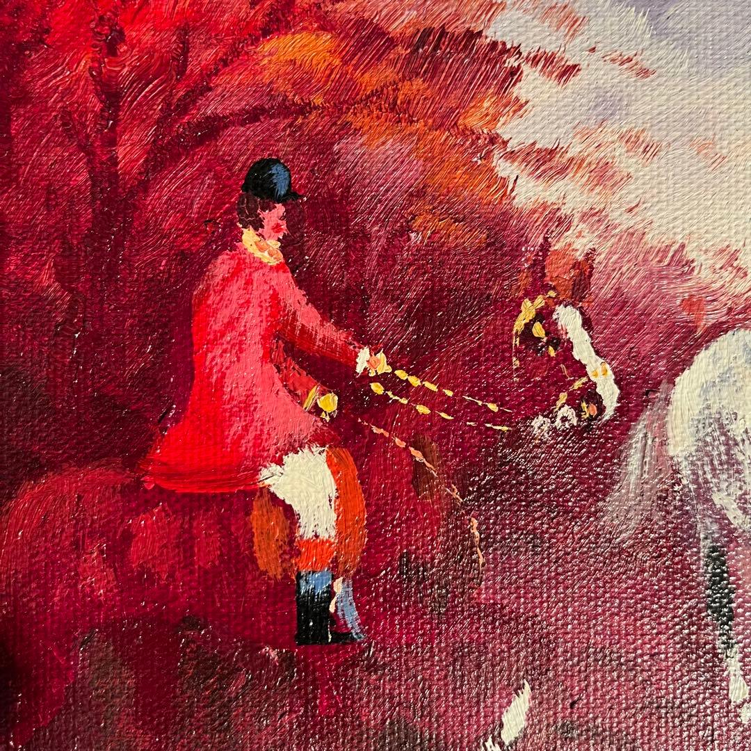 手書き油絵  ハンティング 額付 絵画 インテリア 油彩画