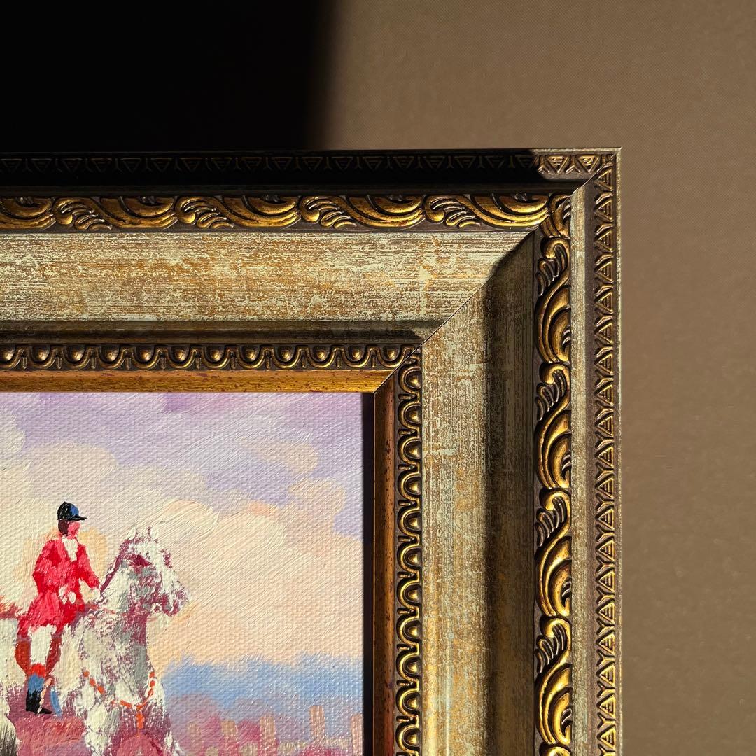 手書き油絵  ハンティング 額付 絵画 インテリア 油彩画