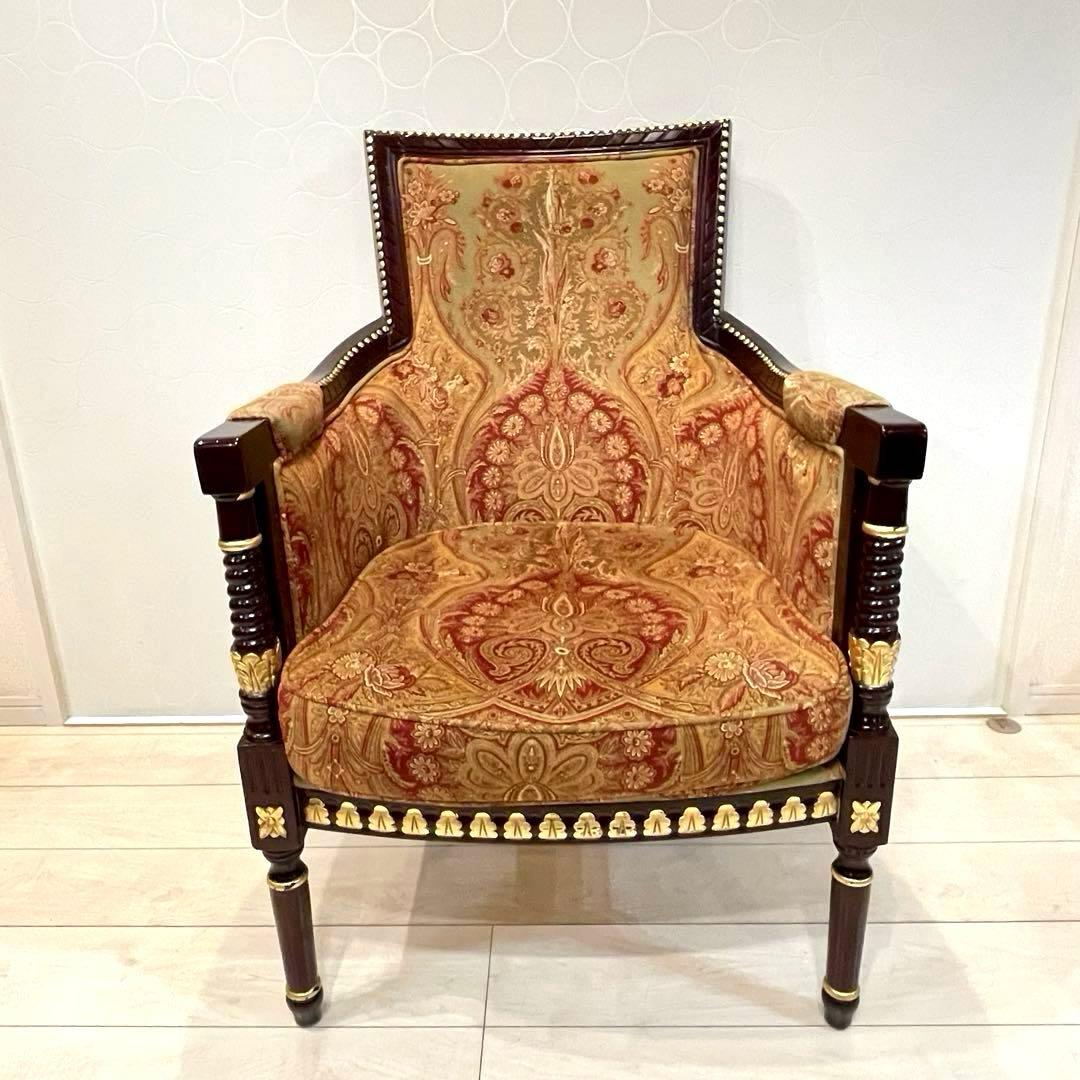 ヨーロピアン 木製 アームチェア アンティーク クラシック ルイ様式風 北欧　①