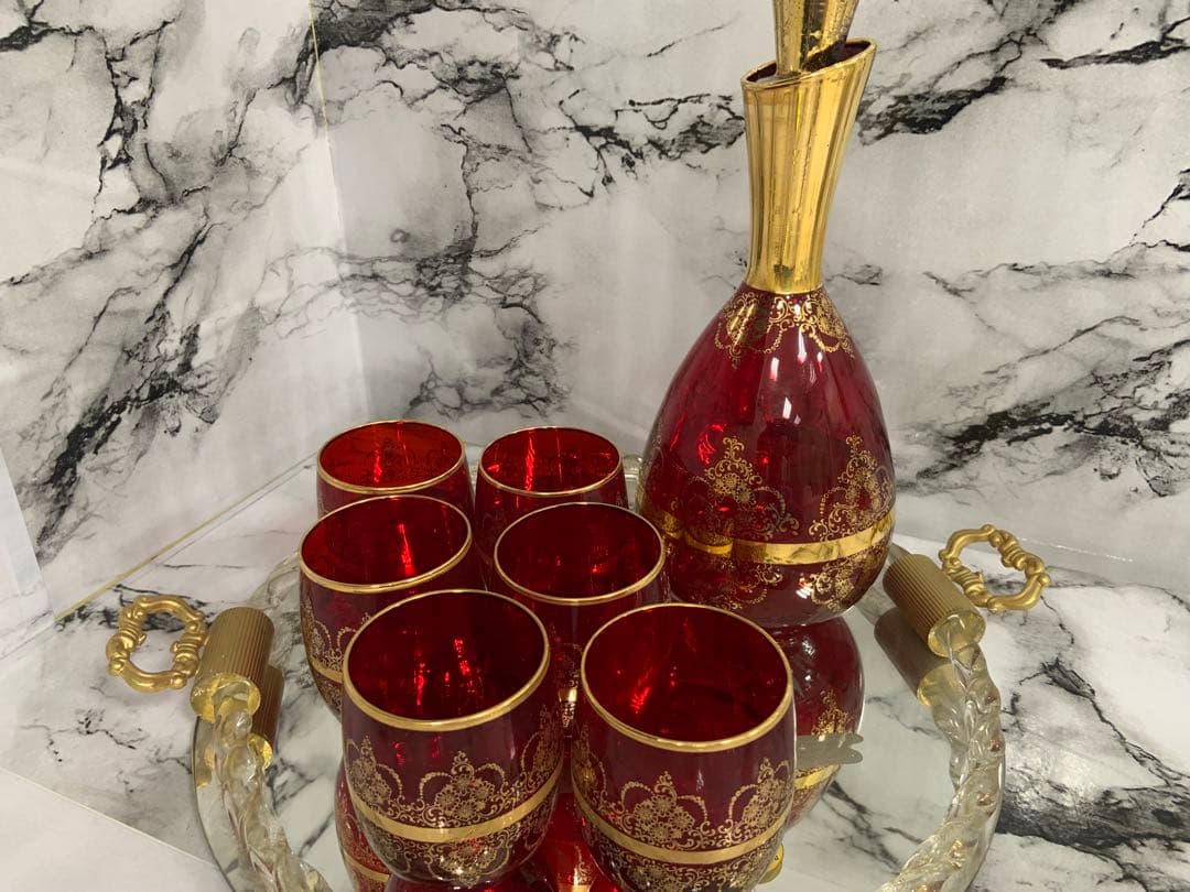 ベネチアンガラス　デキャンタ&グラス&ミラートレイセット