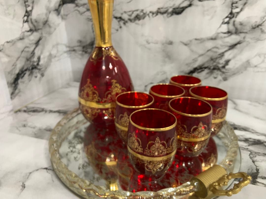 ベネチアンガラス　デキャンタ&グラス&ミラートレイセット