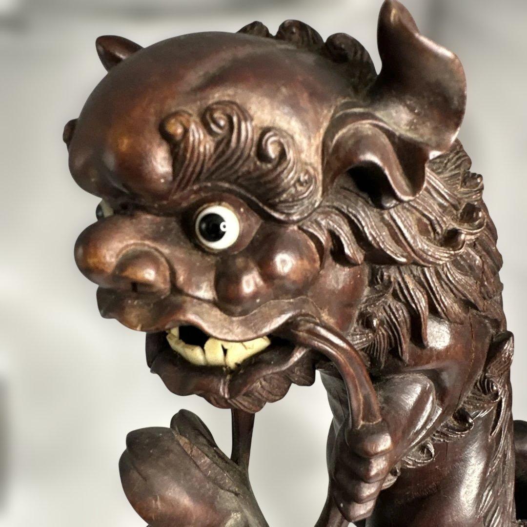 中国 唐木 彫刻 木製獅子像 伝統的な彫刻