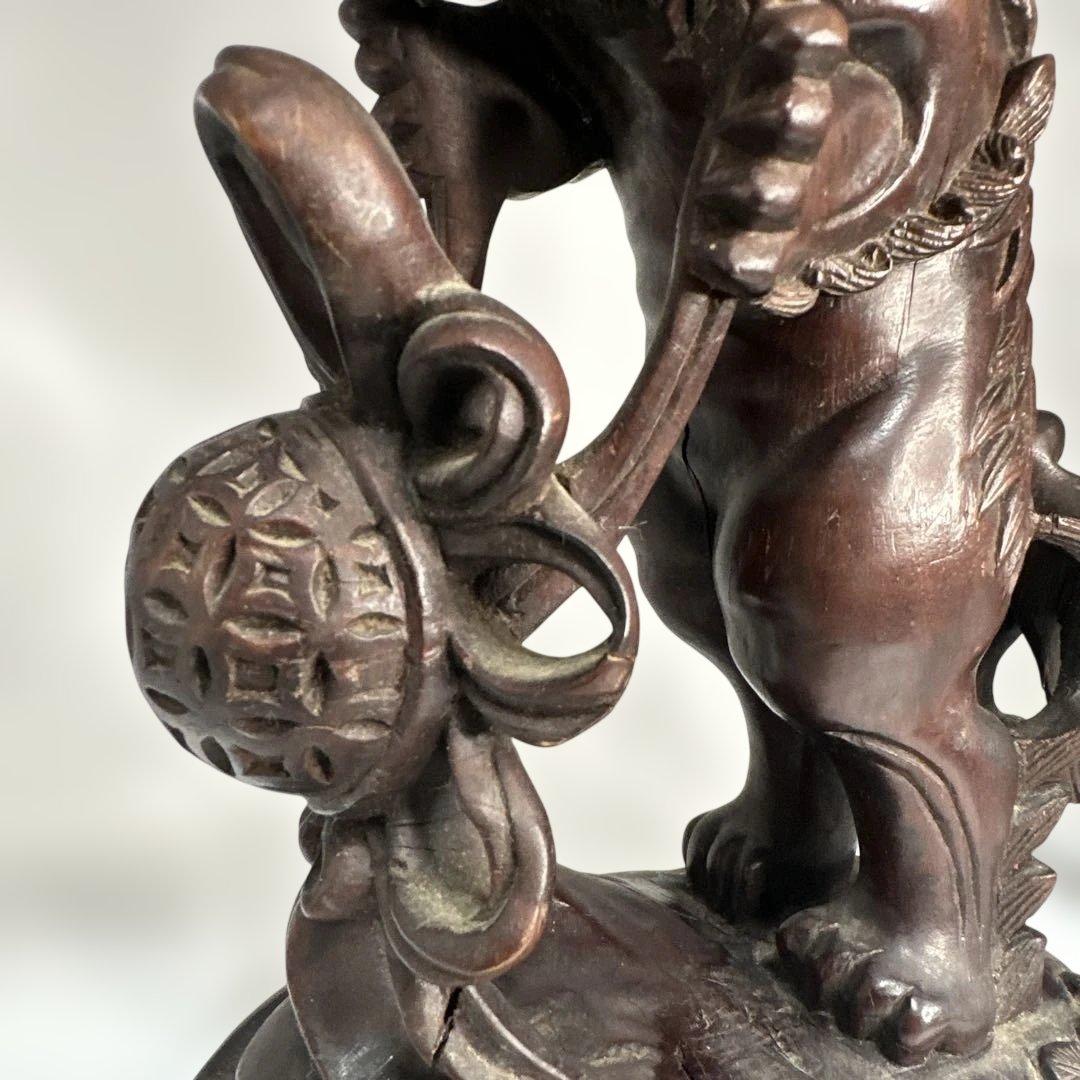 中国 唐木 彫刻 木製獅子像 伝統的な彫刻