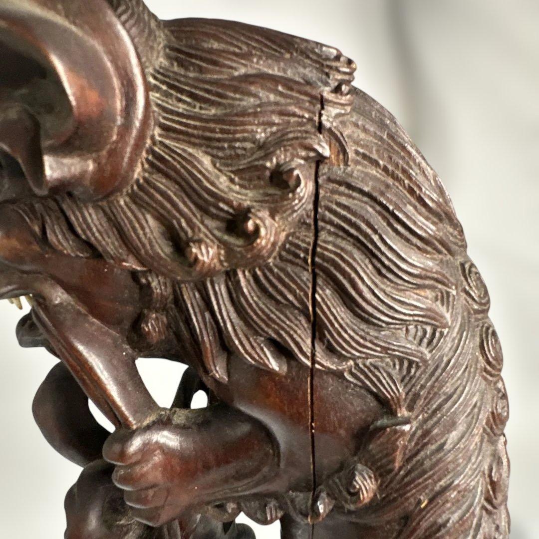 中国 唐木 彫刻 木製獅子像 伝統的な彫刻