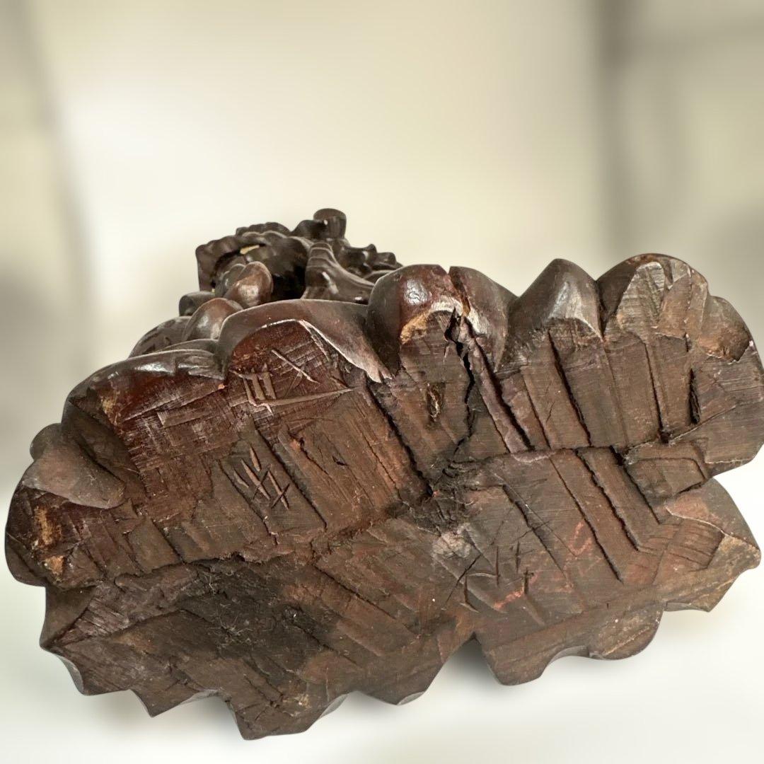 中国 唐木 彫刻 木製獅子像 伝統的な彫刻