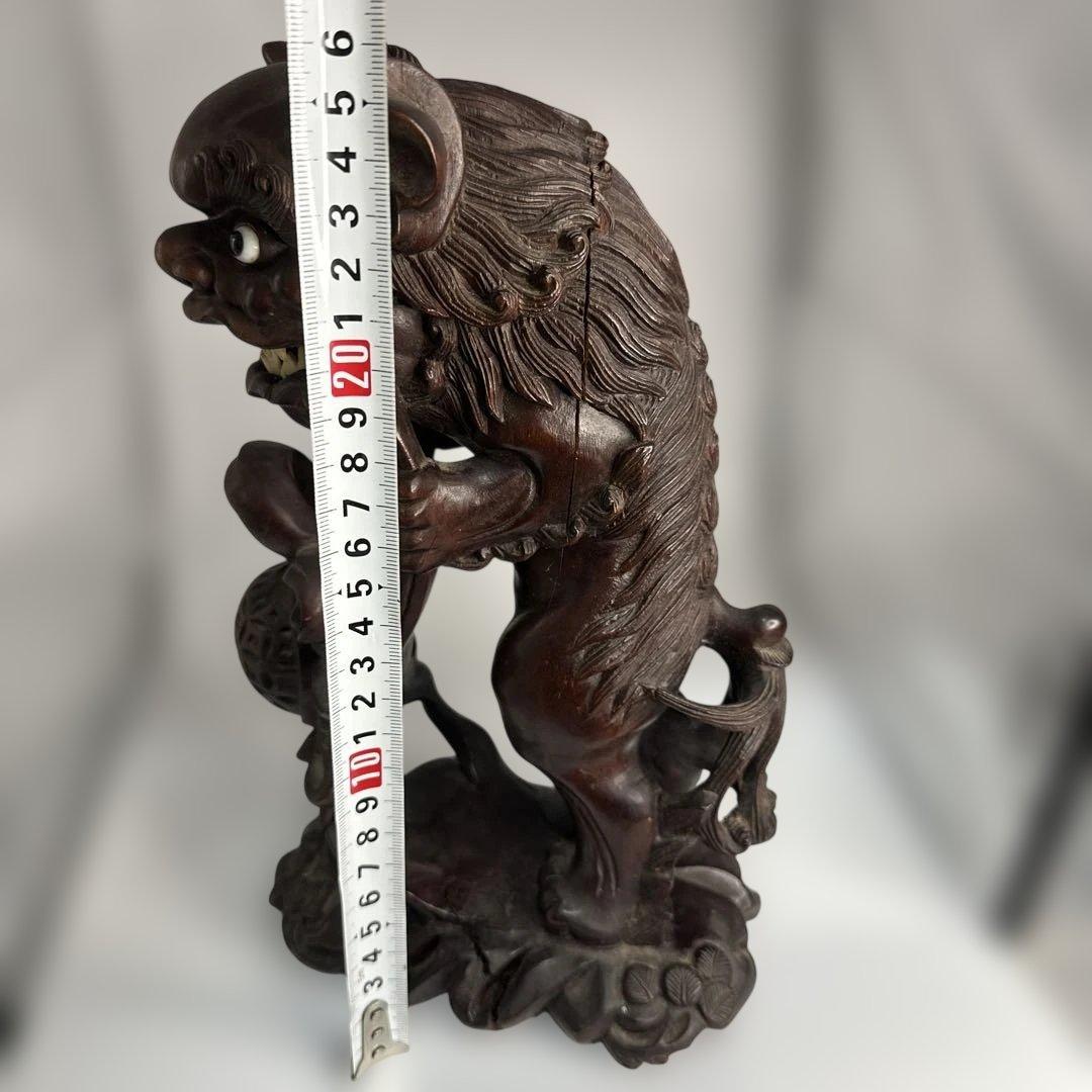 中国 唐木 彫刻 木製獅子像 伝統的な彫刻
