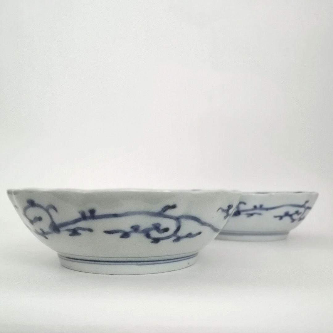 古伊万里　江戸中期　染付　蛸唐草　なます皿　２客