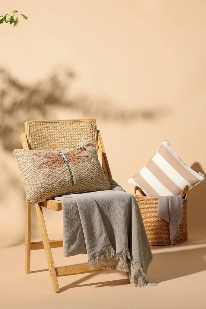 トンボ刺繍クッション ランバーピロー2枚セット 長方形 新品