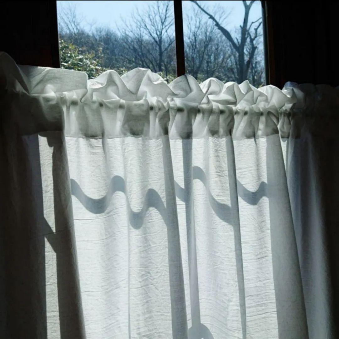 ホワイトコットン♪ラッフル片開きカフェカーテンリボンクリップ付き♡︎ハンドメイド