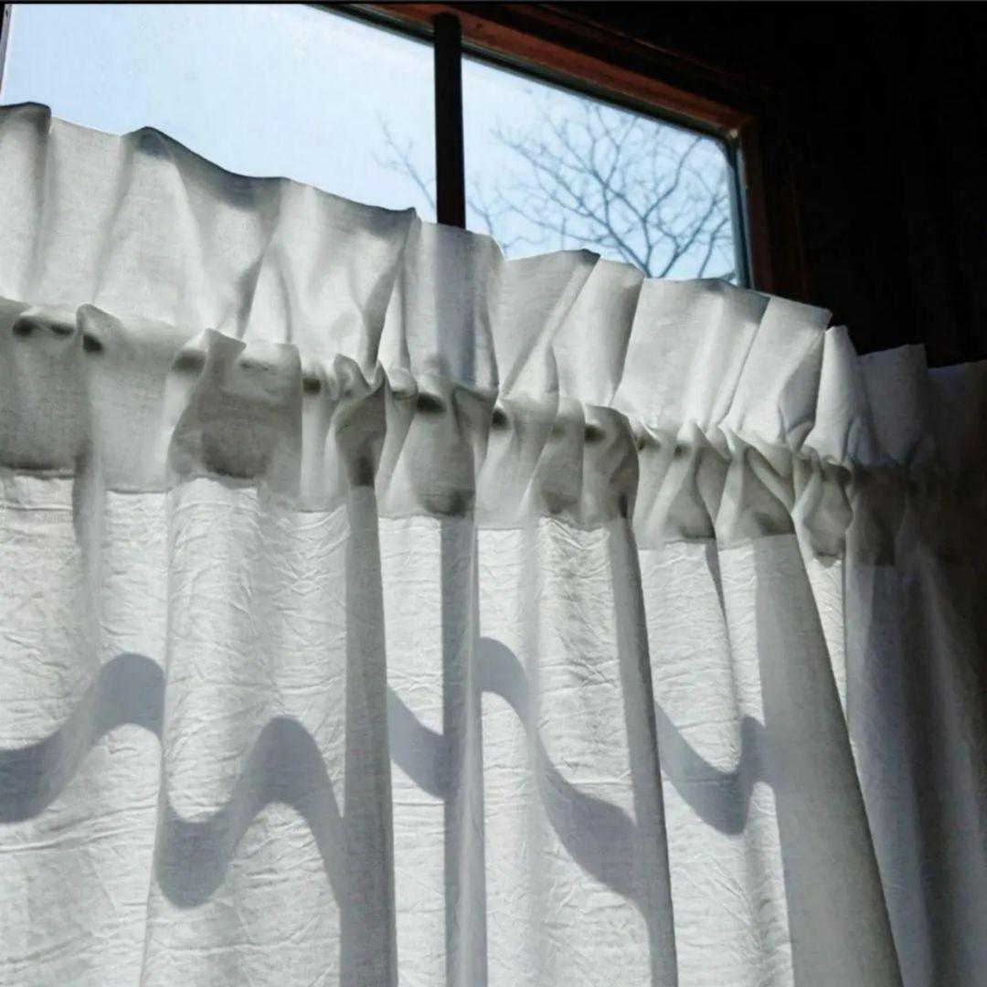 ホワイトコットン♪ラッフル片開きカフェカーテンリボンクリップ付き♡︎ハンドメイド