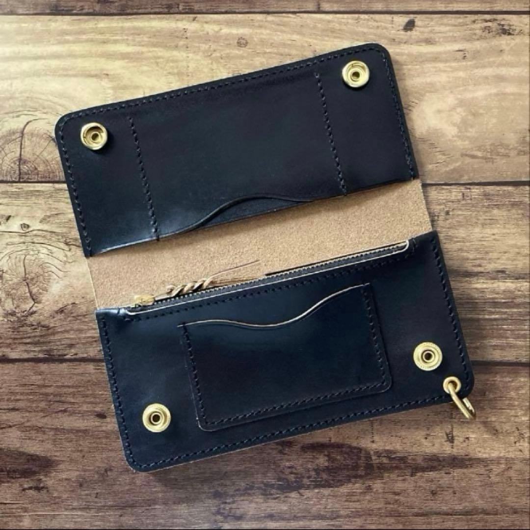 【P1F-2様ご確認用】ショートトラッカーウォレット【お札を折らずに収納】