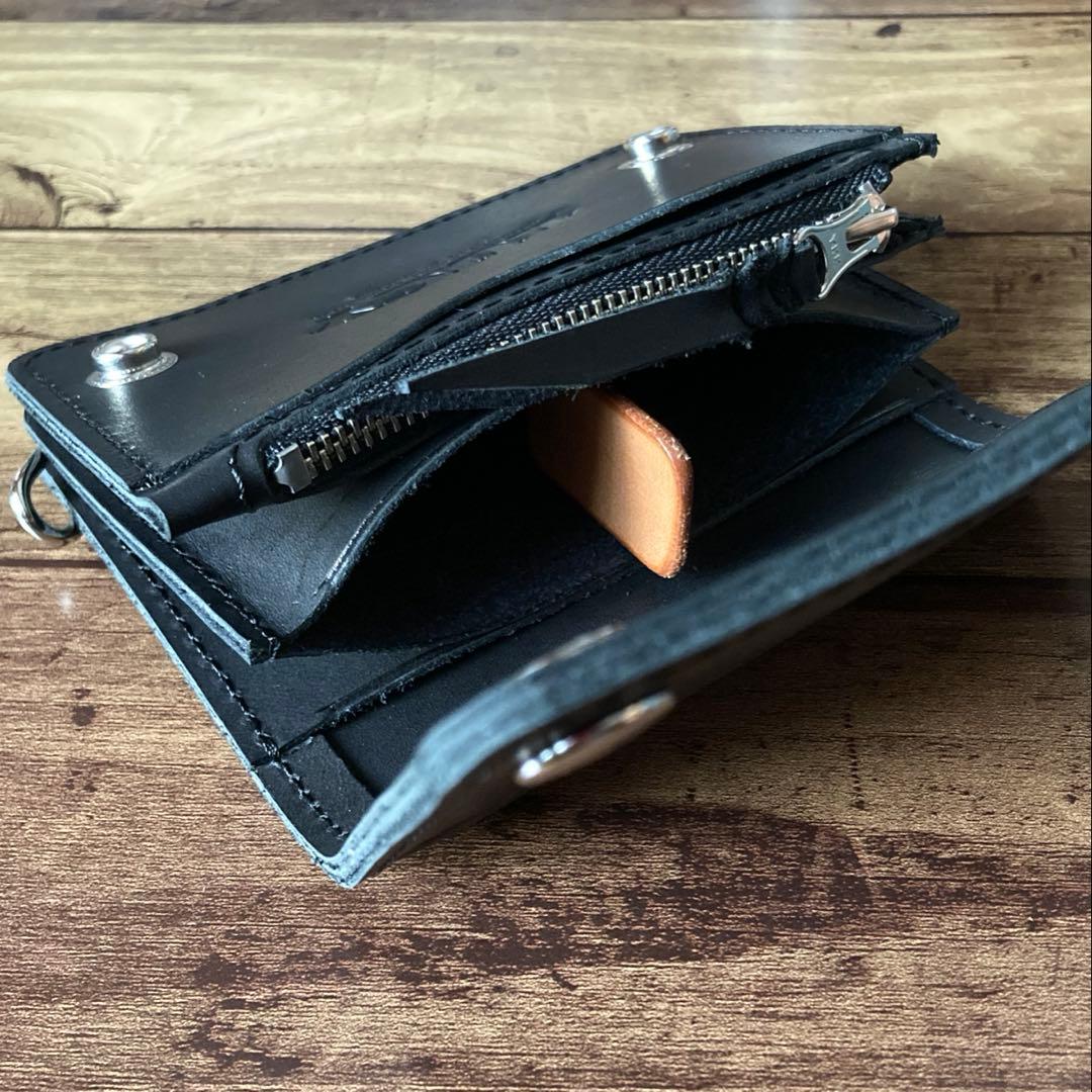 【P1F-2様ご確認用】ショートトラッカーウォレット【お札を折らずに収納】