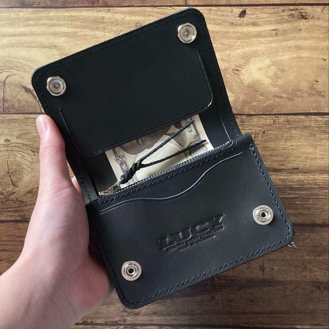 【P1F-2様ご確認用】ショートトラッカーウォレット【お札を折らずに収納】