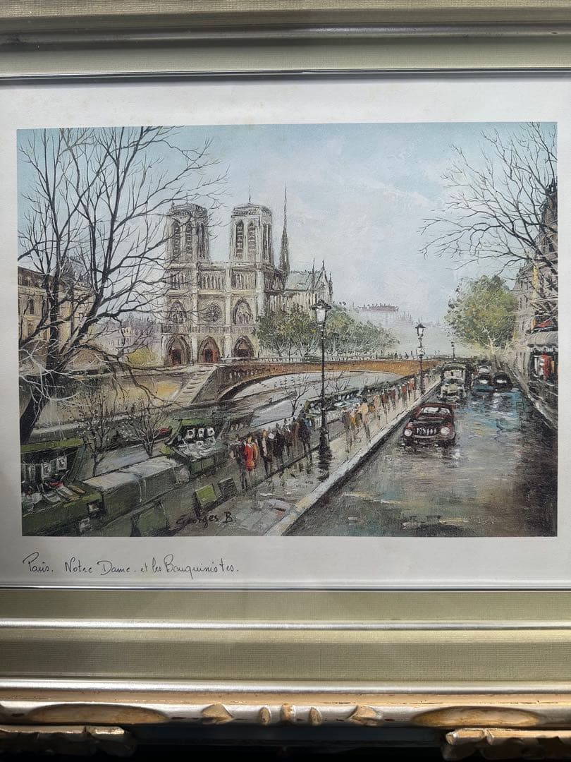 洋画　パリノ-トルダム大聖堂　絵画　美術品　風景画　額縁　インテリア