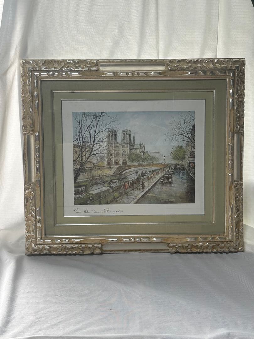 洋画　パリノ-トルダム大聖堂　絵画　美術品　風景画　額縁　インテリア
