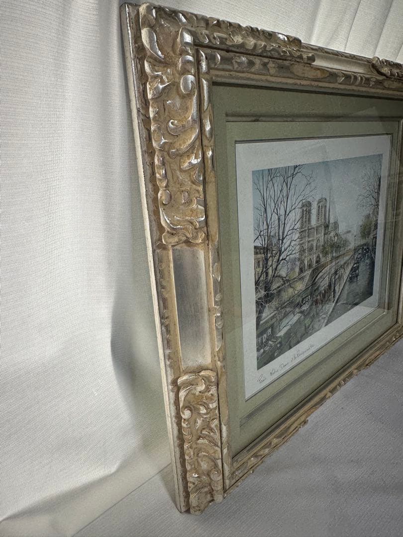 洋画　パリノ-トルダム大聖堂　絵画　美術品　風景画　額縁　インテリア