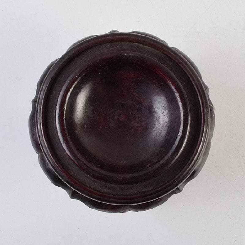 中国　唐木彫刻　龍　丸玉　置物　唐木台付　M　R9546