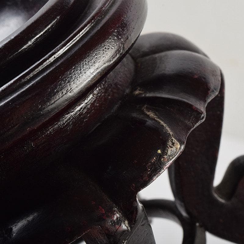 中国　唐木彫刻　龍　丸玉　置物　唐木台付　M　R9546