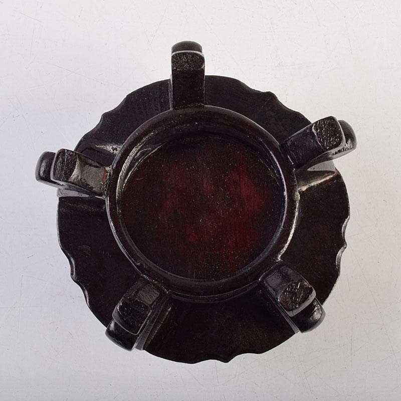 中国　唐木彫刻　龍　丸玉　置物　唐木台付　M　R9546