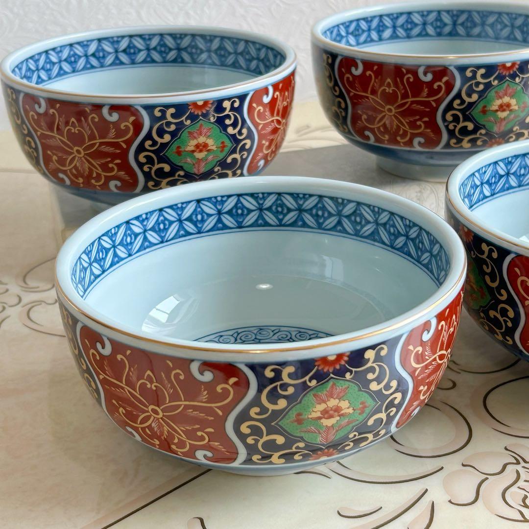 有田焼　明宝窯　丼ぶり　4客セット　色絵　金彩古伊万里　どんぶり　中鉢　ボウル