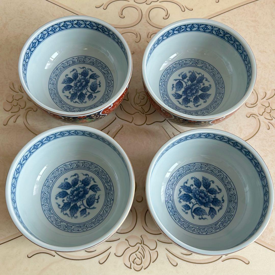 有田焼　明宝窯　丼ぶり　4客セット　色絵　金彩古伊万里　どんぶり　中鉢　ボウル