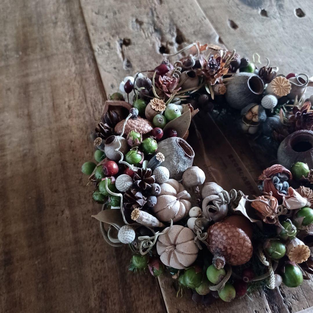 新品 未使用 ドライフラワー 木の実 リース インテリア 雑貨 店舗什器