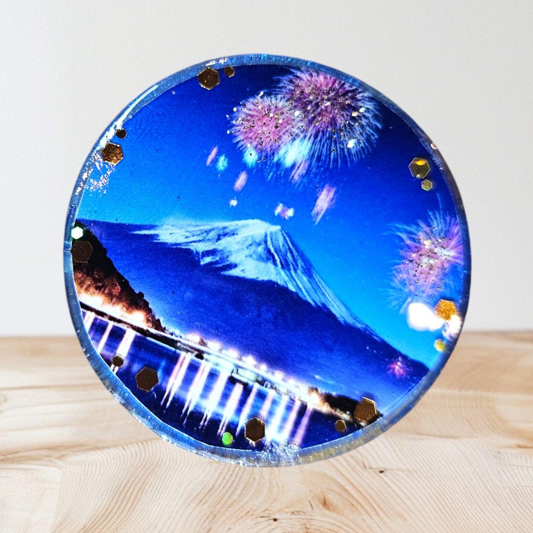 NO.1014❤富士山 花火❤レジンへアゴム ブローチ
