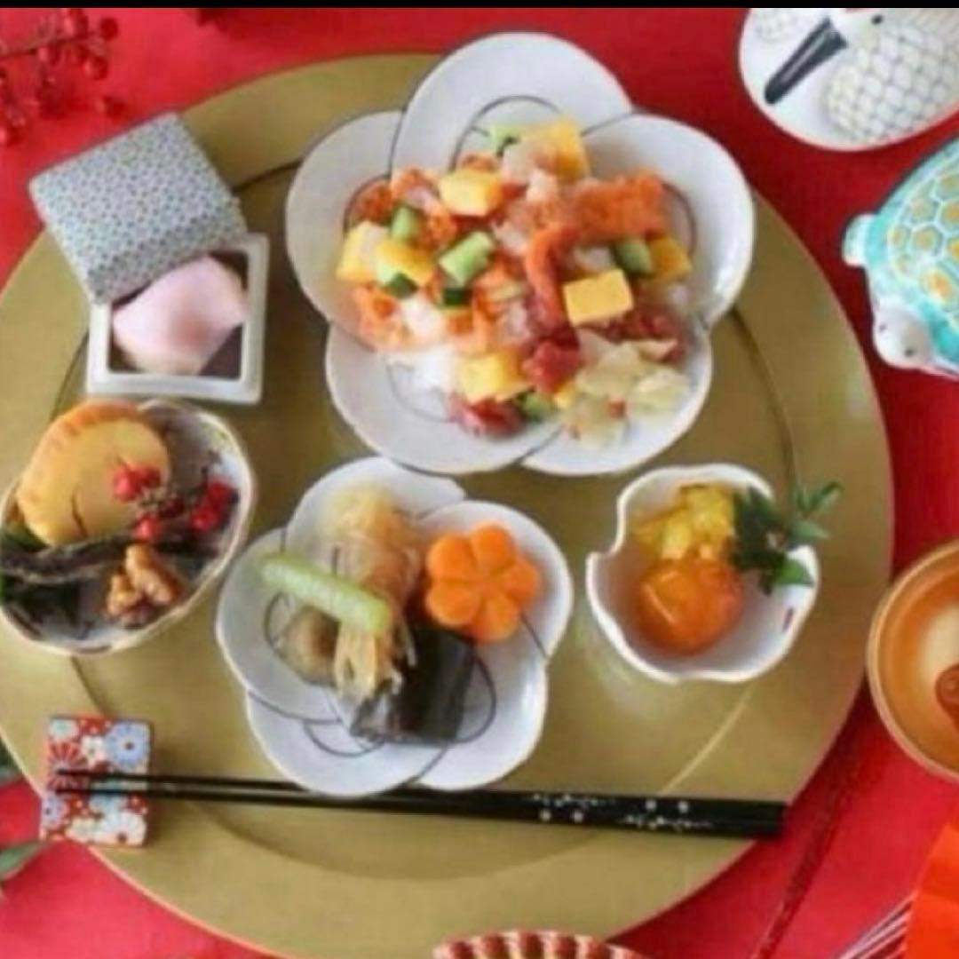 【新品】【大人気】有田焼田清窯　太白金線梅結び銘々皿　縁起物